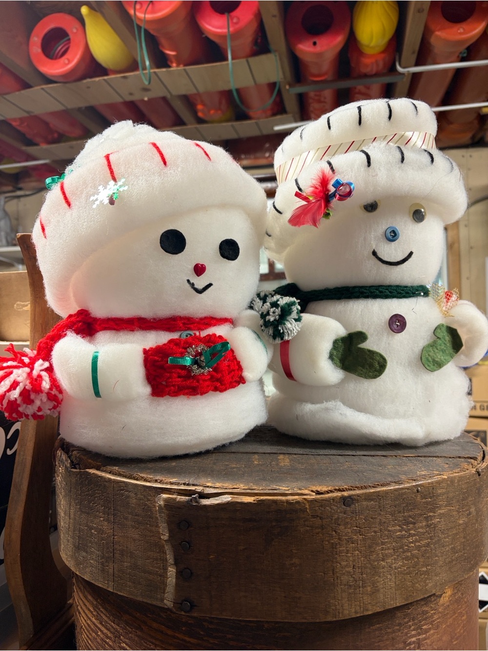 Vintage Festive White batting Snowman Pair Holiday Decor - Unbranded